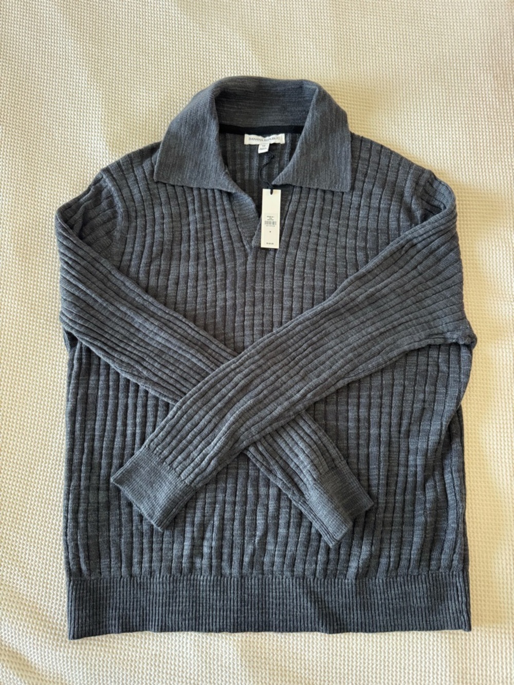 Banana Republic Men's Ribbed V‑Neck Pullover - Charcoal Gray
